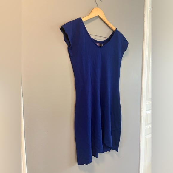 Fitted Blue Cap Sleeve Mini Dress size L - Picture 2 of 9